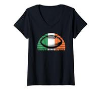 Femme Ballon de Rugby Irlandais Drapeau Tricolore pour Homme T-Shirt avec Col en V