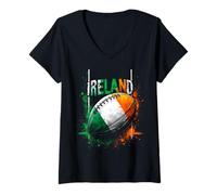 Femme Ballon de Rugby Irlande T-Shirt avec Col en V