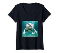 Femme Ballon de Soccer plongée sous-Marine océan Plongeur Natation été T-Shirt avec Col en V