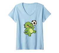 Femme Ballon Dino Kicking. Joli Dinosaure Kawaii, Football T-Shirt avec Col en V