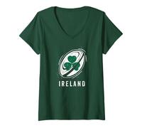 Femme Ballon Rugby sur Irlande Trèfle pour Fier Fan Irlandais T-Shirt avec Col en V