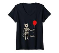 Femme Ballon Squelette Chat retrouvé Perdu Gothique Halloween Assorti T-Shirt avec Col en V