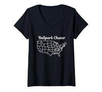 Femme Ballpark Chaser | Liste des stades de Baseball T-Shirt avec Col en V