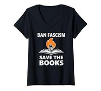 Femme Ban Fascism Save The Books Hands Off Resist Fascism is Bad T-Shirt avec Col en V