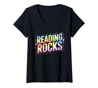 Femme Bande de Lecture rétro pour Professeur d'alphabétisation Musicale T-Shirt avec Col en V