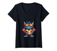Femme Bande dessinée Cool Dragon Summer Vibes T-Shirt avec Col en V