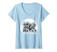 Femme Bande dessinée rétro TMNT Teenage Mutant Ninja Turtles Power Pose T-Shirt avec Col en V