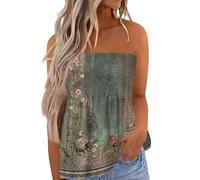 Femme Bandeau Plissée Débardeur sans Bretelles Haut Dos Nu Bustier sans Manches Été Décontracté Camisole Tops Chic Tunique et Élégant Maillot de Corps Doux Chemise Rafraîchissant T-Shirt