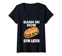 Femme Banh Mi Now Gym Plus Tard T-Shirt avec Col en V