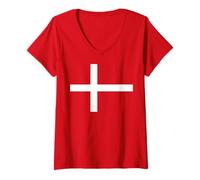 Femme Bannière en Forme de Croix danoise T-Shirt avec Col en V