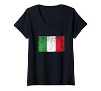 Femme Bannière Italienne Vintage Drapeau Italien rétro T-Shirt avec Col en V