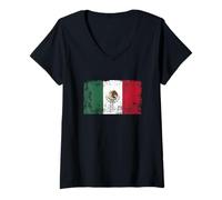 Femme Bannière Mexicaine Vintage Drapeau Mexicain rétro T-Shirt avec Col en V