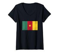 Femme Bannière Vintage Fan Drapeau Cameroun Art Rétro T-Shirt avec Col en V