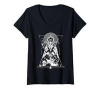 Femme Baphomet Géométrie Sacrée - Art Hermétique Esotérique Symbolisme T-Shirt avec Col en V