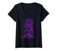 Femme Baphomet Géométrie Sacrée - Art Hermétique Esotérique Symbolisme T-Shirt avec Col en V