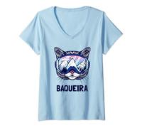 Femme Baqueira Montagne panorama Lunettes de ski Chats T-Shirt avec Col en V