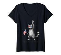 Femme Barbarous Independence Raton laveur Paix T-Shirt avec Col en V