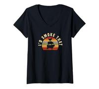 Femme Barbecue à la Viande avec Inscription « Ich Grill » T-Shirt avec Col en V