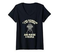 Femme Barbecue Humoristique avec Inscription « I Like My Bourbon and My Smoker » T-Shirt avec Col en V