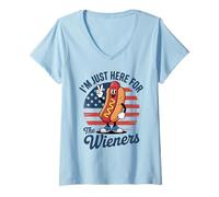 Femme Barbecue humoristique avec inscription « I'm Just Here for the Wieners » T-Shirt avec Col en V
