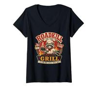 Femme Barbecue Pitmaster Raccoon avec Funny Roadkill on The Grill T-Shirt avec Col en V