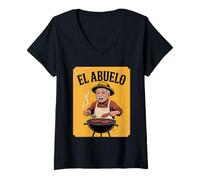 Femme Barbecue Vintage Amusant El Abuelo pour Grand-père T-Shirt avec Col en V