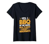 Femme Barbecue « Yes I BBQ IN THE NEIGE » Sarcasme T-Shirt avec Col en V