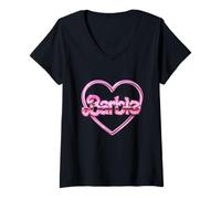 Femme Barbie - Logo cœur Rose T-Shirt avec Col en V