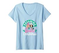 Femme Barbie - Rever d'une Barbie - Noel T-Shirt avec Col en V, Bleu Céleste, M
