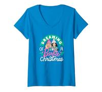 Femme Barbie - Rever d'une Barbie - Noel T-Shirt avec Col en V, Saphir, XL