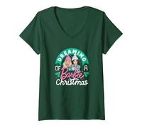 Femme Barbie - Rever d'une Barbie - Noel T-Shirt avec Col en V, Vert Forêt, XL