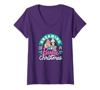 Femme Barbie - Rever d'une Barbie - Noel T-Shirt avec Col en V, Violet, XL