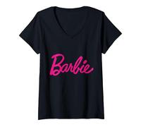 Femme Barbie T-Shirt Logo Classique Plusieurs Tailles + Couleurs T-Shirt avec Col en V, Noir, S