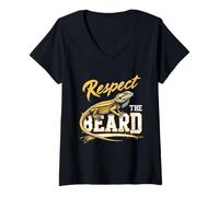 Femme Barbu Dragon Respect The Beard Insolite Funny Lizard T-Shirt avec Col en V