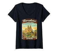 Femme Barcelone Espagne Barcelone Voyage Barcelone Vacances en Famille T-Shirt avec Col en V