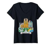 Femme Barcelone Espagne Voyage Souvenir Ville Cadeau T-Shirt avec Col en V