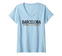 Femme Barcelone Voyage Minimaliste T-Shirt avec Col en V