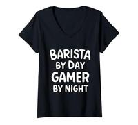 Femme Barista by Day Gamer by Night T-Shirt avec Col en V