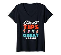 Femme Barman Barman Excellents Conseils Super Karma Boissons Amusantes T-Shirt avec Col en V