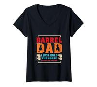 Femme Barrel Dad I Just Hold The Horse And Pay Funny Rodeo T-Shirt avec Col en V