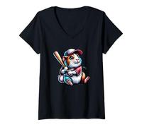 Femme Baseball Amusant Hamster Équipe T-Shirt avec Col en V