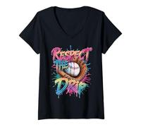 Femme Baseball Glace Dripping Respect The Drip Sprinkles T-Shirt avec Col en V