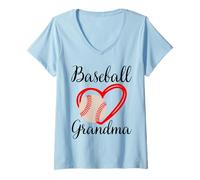 Femme Baseball Grandma Femmes Famille Coeur Assorti Fête des Mères T-Shirt avec Col en V