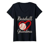 Femme Baseball Grandma Femmes Famille Coeur Assorti Fête des Mères T-Shirt avec Col en V