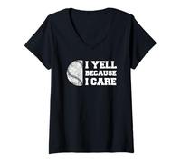 Femme Baseball I Hell Because I Care Funny Parent Fan de Sport Lt. T-Shirt avec Col en V