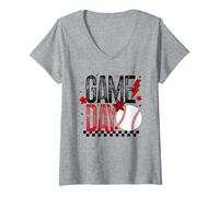 Femme Baseball Mom Coach Girls Baseball Player Retro Noir et Rouge T-Shirt avec Col en V