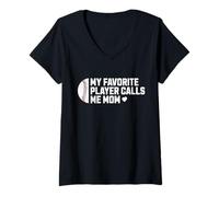 Femme Baseball Mom Ma joueuse préférée m'appelle Maman T-Shirt avec Col en V
