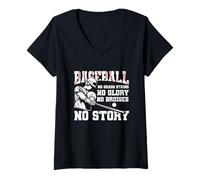 Femme Baseball No Grass-Tains No Glory No Bruises No Story Sport T-Shirt avec Col en V