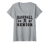 Femme Baseball Senior Night Baseball Senior 2027 Graduation 55 T-Shirt avec Col en V