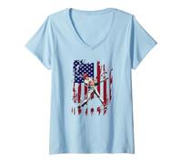 Femme Baseball softball enfants drapeau américain baseball T-Shirt avec Col en V